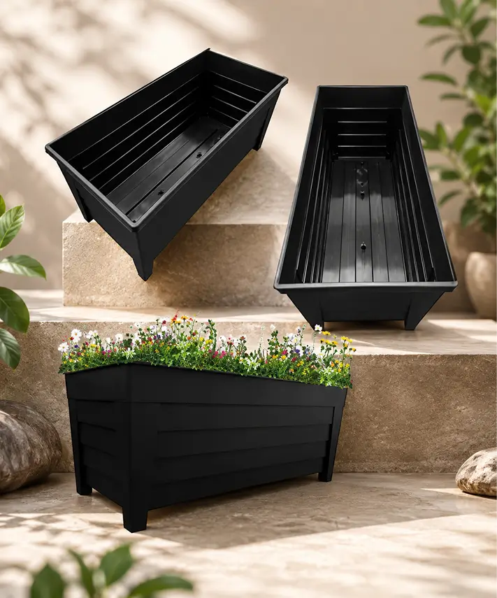 Set of 2 Black Grosvenor 55cm Trough Planters – Long Rectangular Flower Pots for Home & Garden