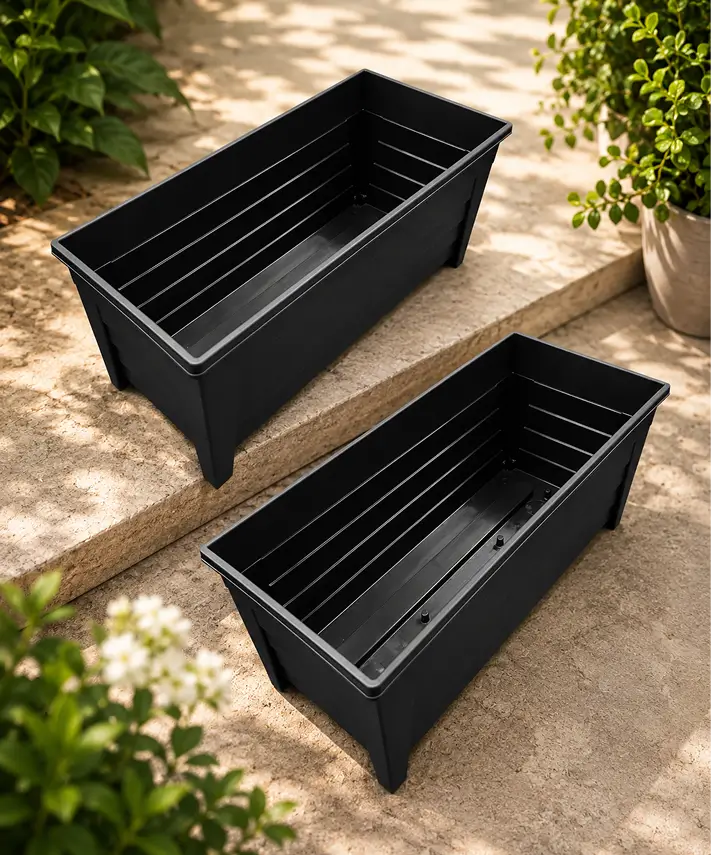 Set of 2 Black Grosvenor 55cm Trough Planters – Long Rectangular Flower Pots for Home & Garden