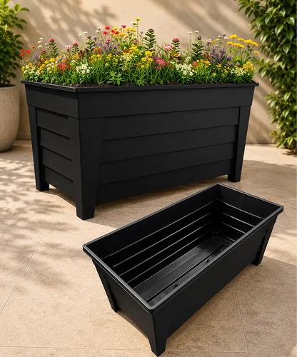 Set of 2 Black Grosvenor 55cm Trough Planters – Long Rectangular Flower Pots for Home & Garden