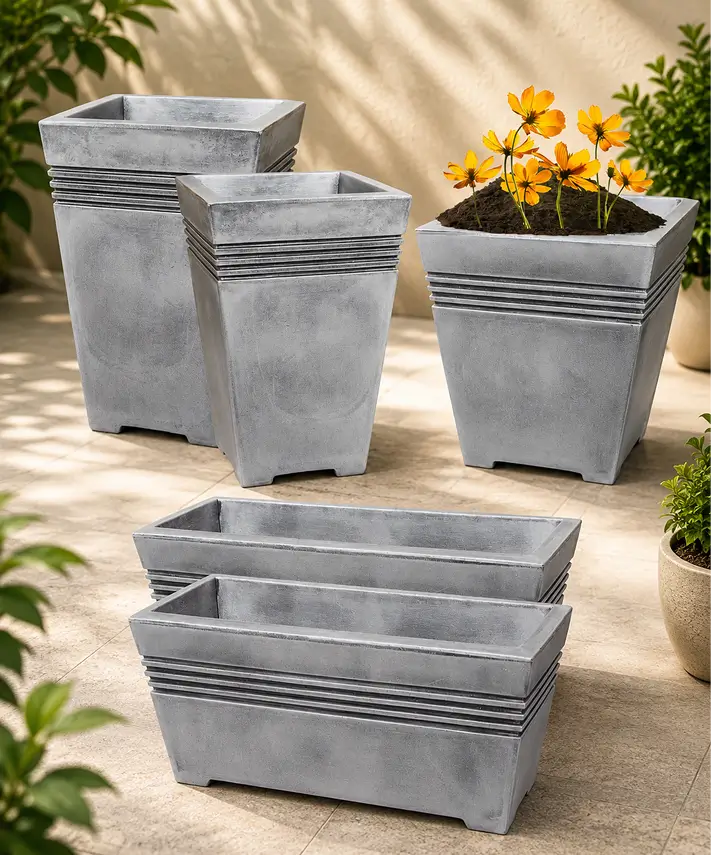 Grey Venice Trough Planters – Tall or Square Flower Pots for Home & Garden Plants