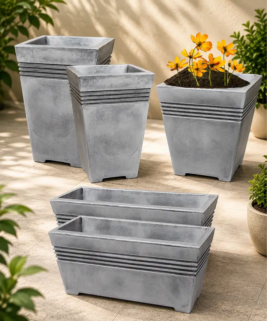 Grey Venice Trough Planters – Tall or Square Flower Pots for Home & Garden Plants