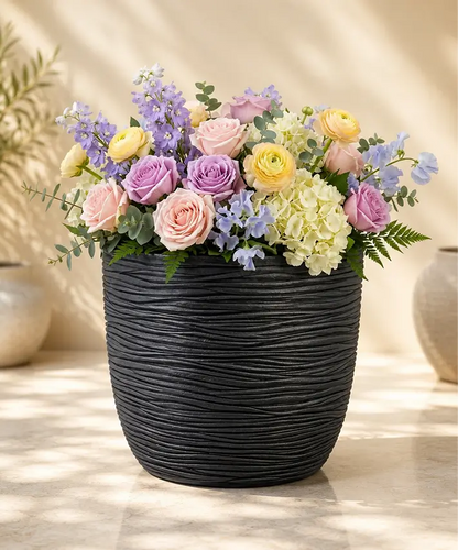 XL Pewter Grey Giant Round Planter – Large Indoor & Outdoor Pot for Flowers, Trees & Garden Plants