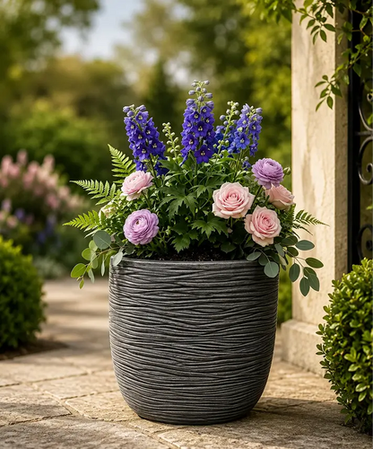 XL Pewter Grey Giant Round Planter – Large Indoor & Outdoor Pot for Flowers, Trees & Garden Plants