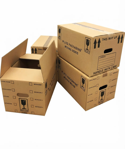 Pack Of 10 Pluto Printed 18x12x10" Cardboard House Removal Boxes With Tick List