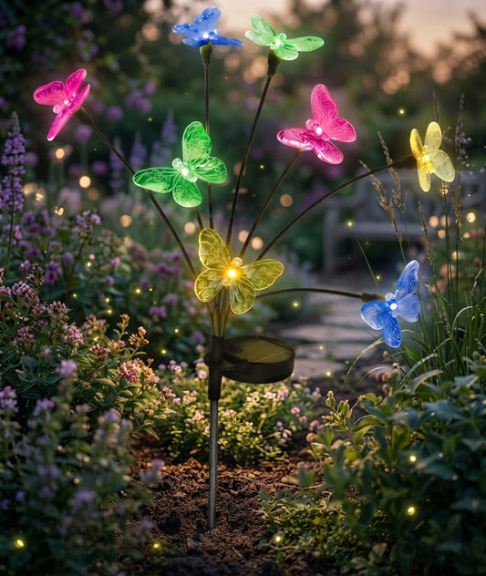 Solar Butterfly Garden Lights 8-Stem Outdoor Stake Decor with Colorful Fluttering Wings