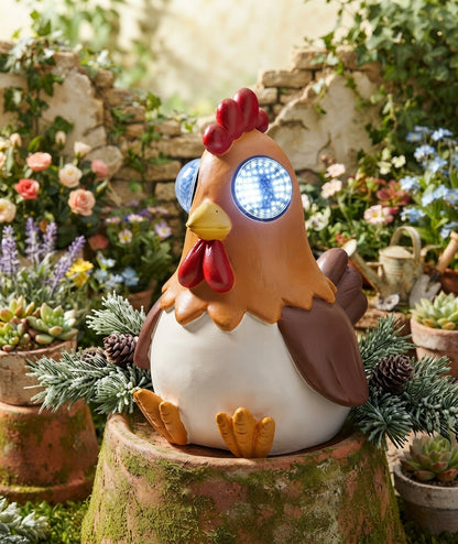 Solar Rooster Garden Ornament with Blinking Eyes Cockerel LED Animal Statue