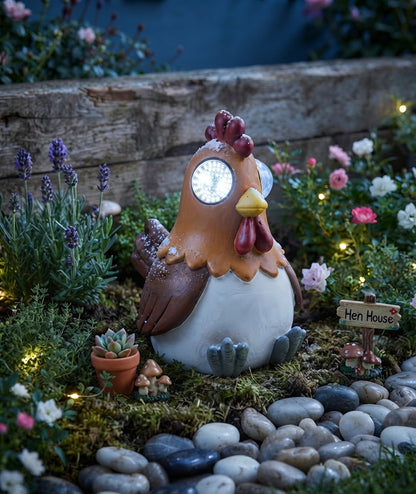 Solar Rooster Garden Ornament with Blinking Eyes Cockerel LED Animal Statue