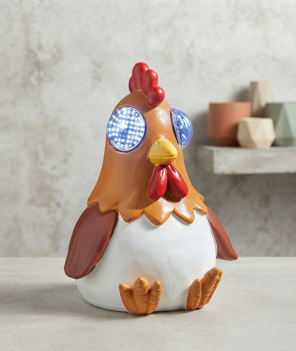 Solar Rooster Garden Ornament with Blinking Eyes Cockerel LED Animal Statue
