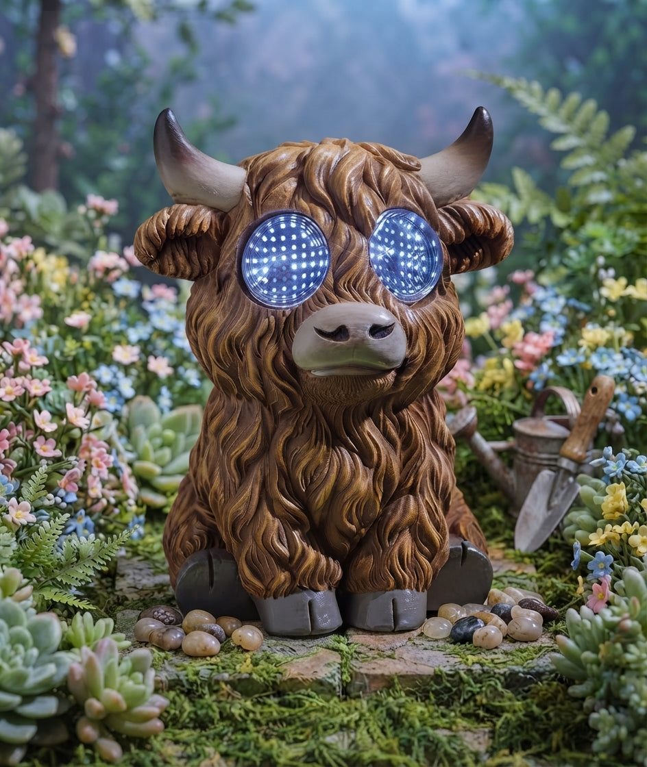 Blinking Solar Highland Cow Garden Ornament Animated LED Outdoor Statue