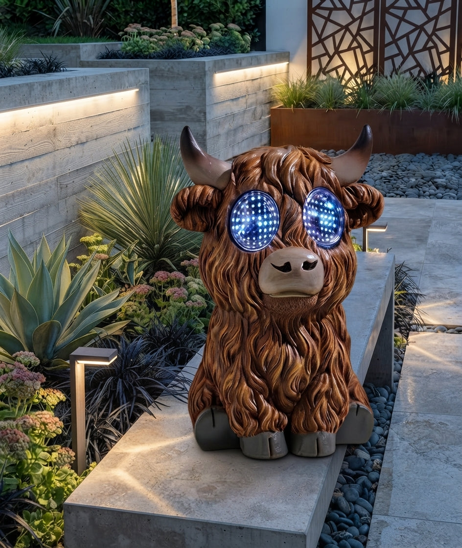 Blinking Solar Highland Cow Garden Ornament Animated LED Outdoor Statue