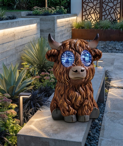 Blinking Solar Highland Cow Garden Ornament Animated LED Outdoor Statue