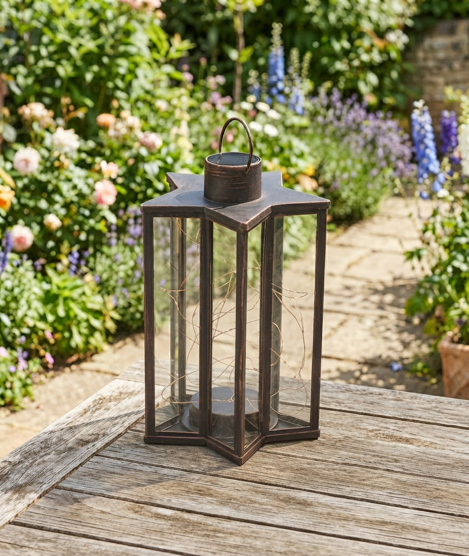 Firefly Rustic Bronze Extra-Large Star Lantern – Weatherproof Solar-Powered Garden Decor