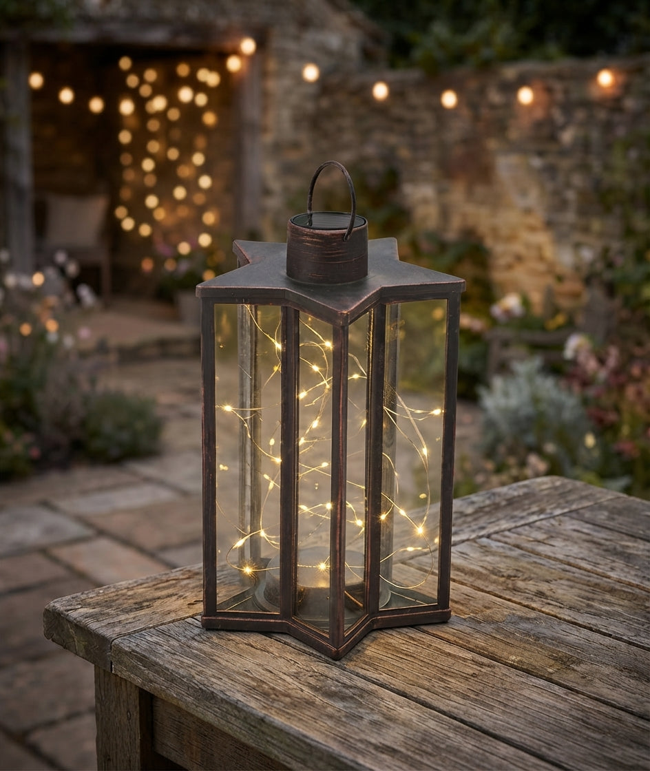 Firefly Rustic Bronze Extra-Large Star Lantern – Weatherproof Solar-Powered Garden Decor