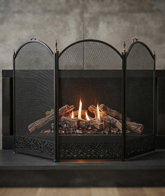 3-Panel Fire Screen Heavy Duty Steel Fireplace Spark Guard