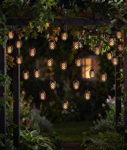 Flaming Solar String Lights 4.7m – Amber LED Flickering Flame Effect for Outdoors