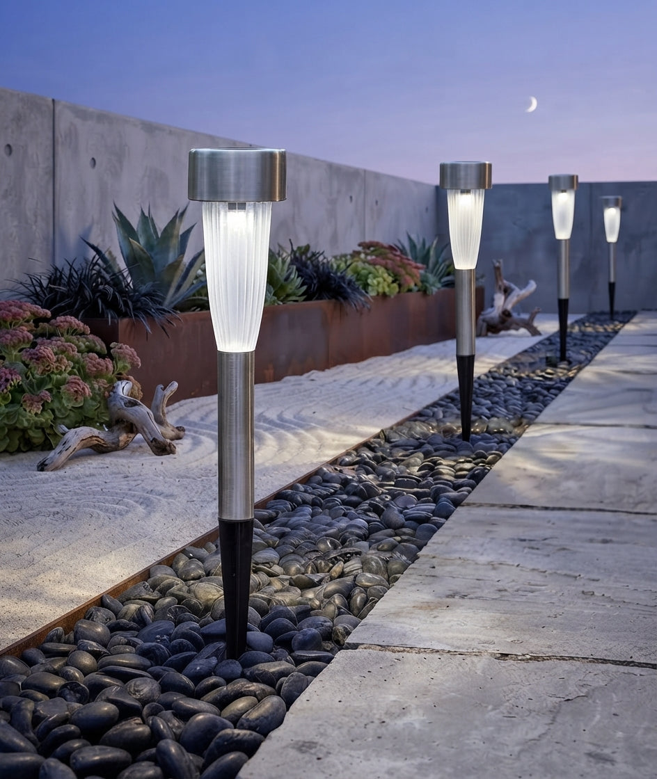 Solar Fluted Marker Light Warm White LED Outdoor Pathway Garden Lights