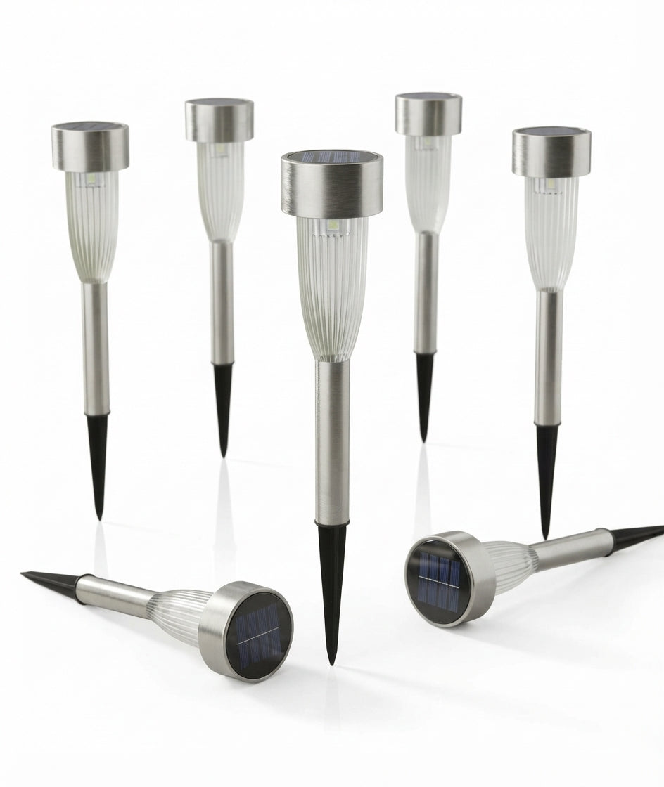 Solar Fluted Marker Light Warm White LED Outdoor Pathway Garden Lights