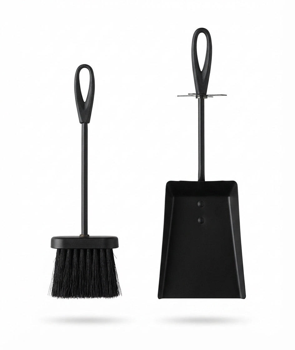 Hearth Tidy Brush & Shovel Set Black Steel Fireplace Ash Cleaning Tools