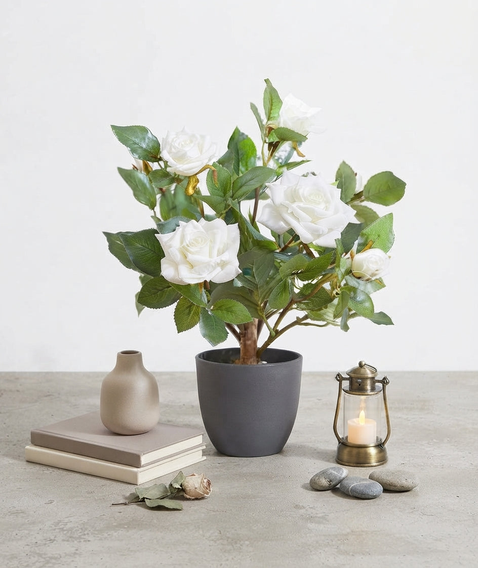 40cm Artificial Regent Roses Potted Plant - Red, Pink & White