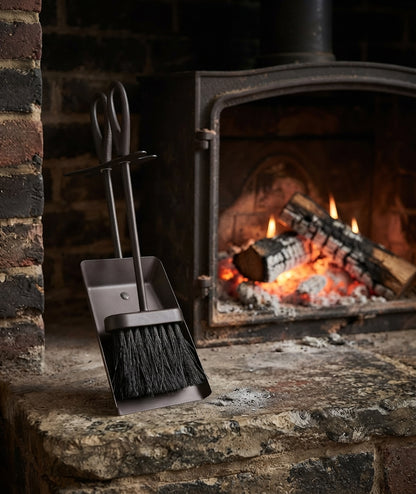 Hearth Tidy Brush & Shovel Set Black Steel Fireplace Ash Cleaning Tools