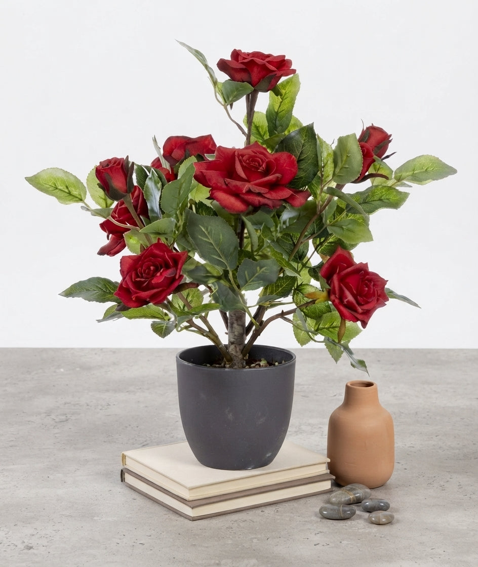 40cm Artificial Regent Roses Potted Plant - Red, Pink & White