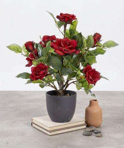 40cm Artificial Regent Roses Potted Plant - Red, Pink & White