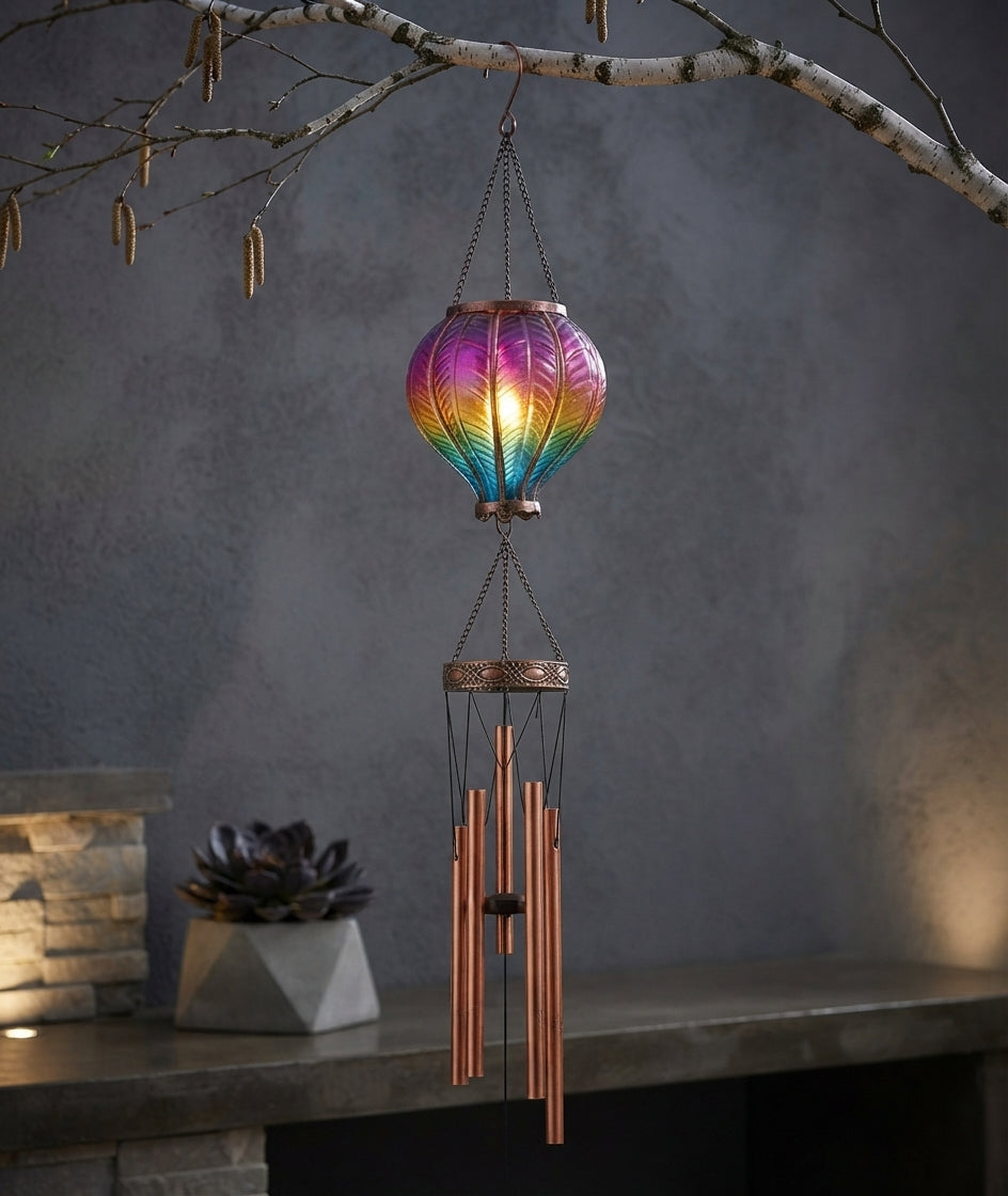 Solar Rainbow Flame Hot Air Balloon Wind Chime Hanging Garden Light 104cm