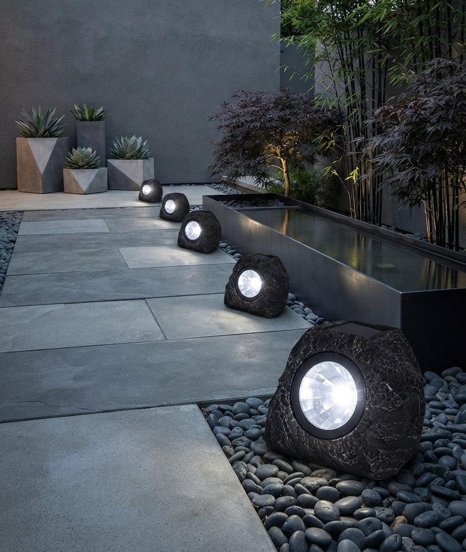 Solar Granite Rock Spotlight Waterproof Stone Effect LED Garden Landscape Lights