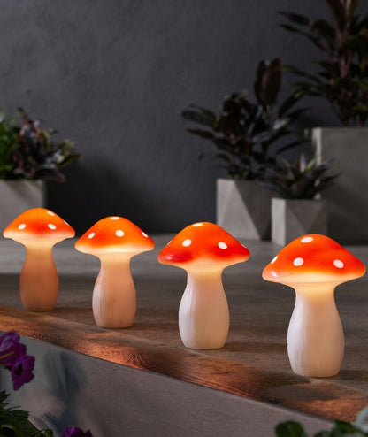 Solar Fairy Mushroom Stake Lights Polka Dot Outdoor Garden Decor for Flower Beds