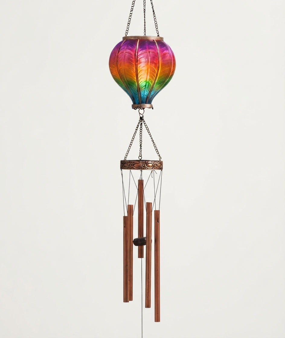 Solar Rainbow Flame Hot Air Balloon Wind Chime Hanging Garden Light 104cm