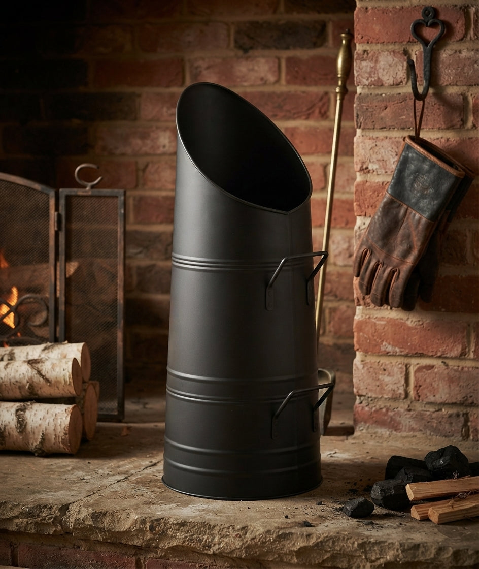22-Inch Heavy Duty Black Steel Coal Hod with Dual Handles