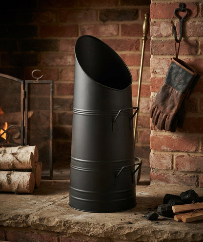 22-Inch Heavy Duty Black Steel Coal Hod with Dual Handles