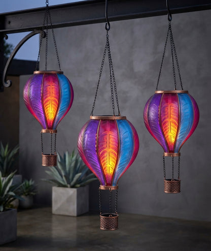 Aurora Flaming Solar Hot Air Balloon Hanging Lantern Warm LED Light