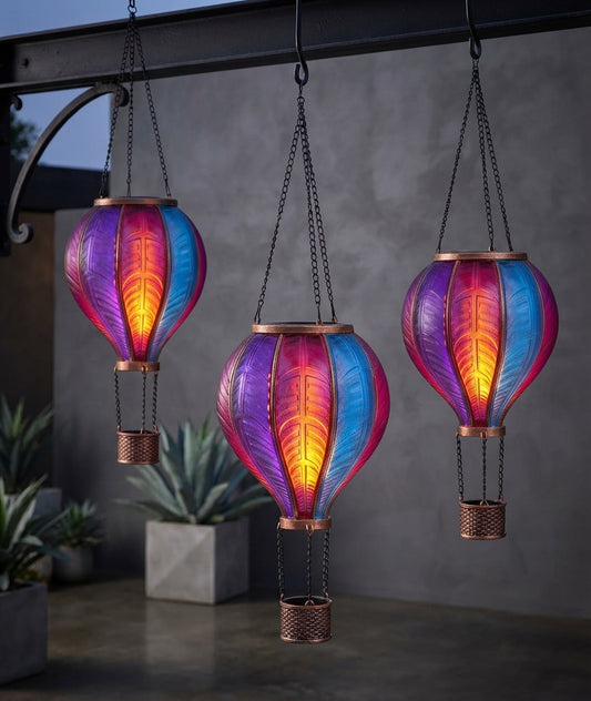 Aurora Flaming Solar Hot Air Balloon Hanging Lantern Warm LED Light