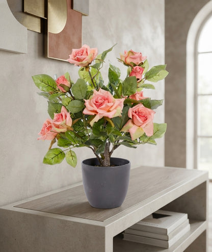 40cm Artificial Regent Roses Potted Plant - Red, Pink & White