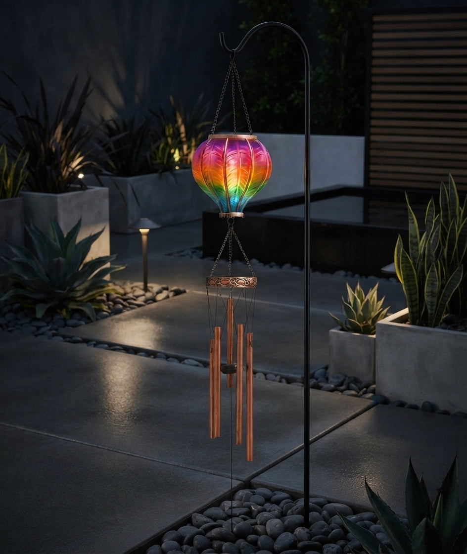 Solar Rainbow Flame Hot Air Balloon Wind Chime Hanging Garden Light 104cm
