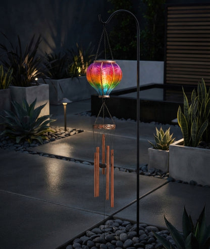 Solar Rainbow Flame Hot Air Balloon Wind Chime Hanging Garden Light 104cm