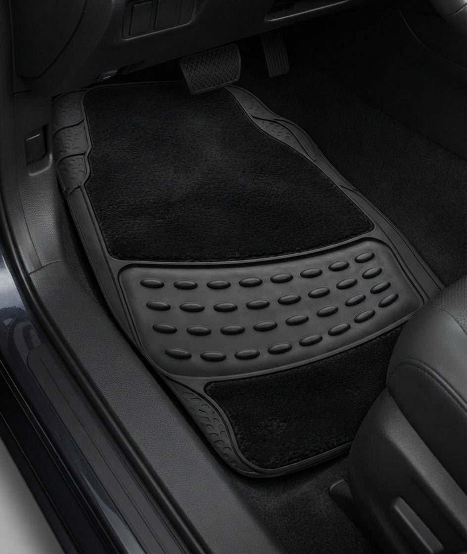 4 Piece Universal Rubber Car Mats Front & Rear Non-Slip Heavy Duty
