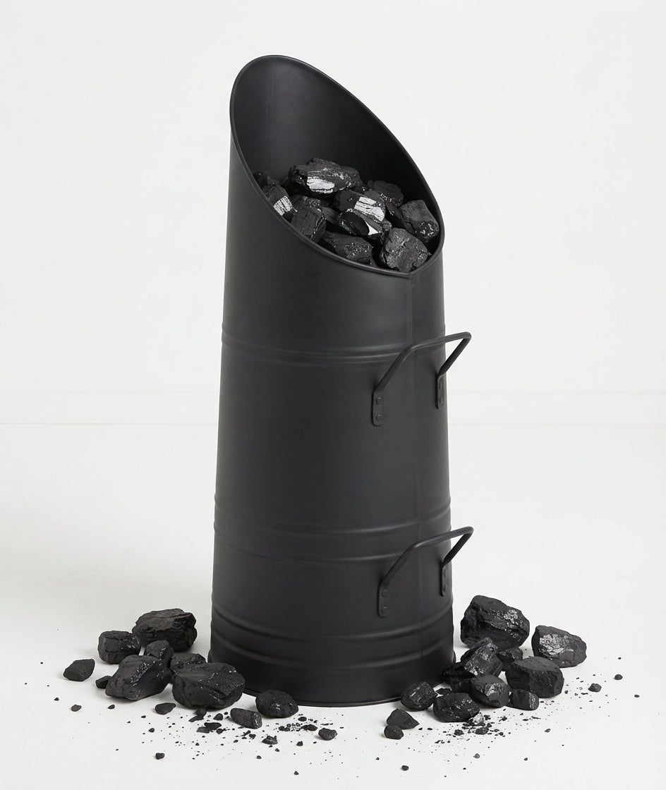 22-Inch Heavy Duty Black Steel Coal Hod with Dual Handles