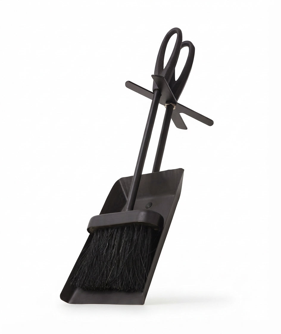 Hearth Tidy Brush & Shovel Set Black Steel Fireplace Ash Cleaning Tools