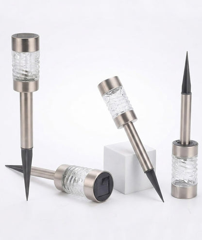 Martini Solar Garden Path Lights 4 Pack Stainless Steel & Glass Outdoor Stake Lamps