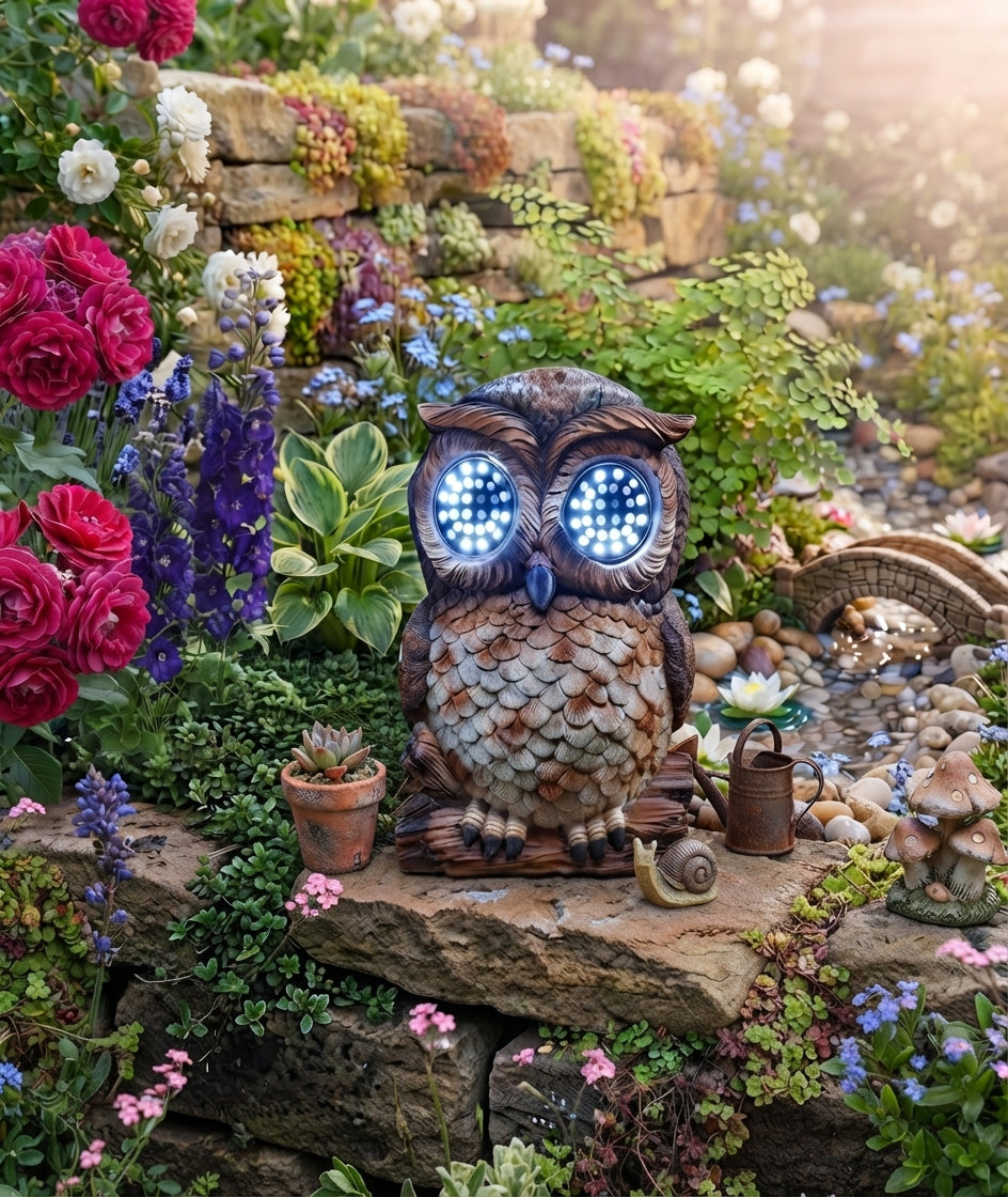 Solar Owl Garden Statue with Blinking LED Eyes Wildlife Garden Ornament