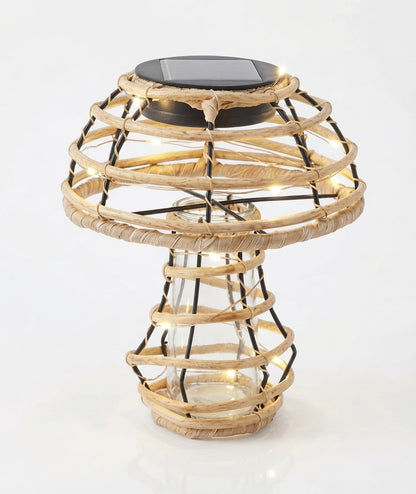 Solar Mushroom Ornament Garden Light Brown Rattan-Style Design