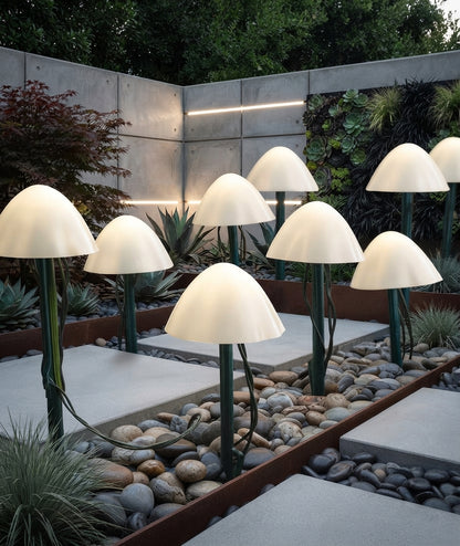 Solar Mushroom Pathway Stake Lights Warm White Pearl Cap Garden Lights