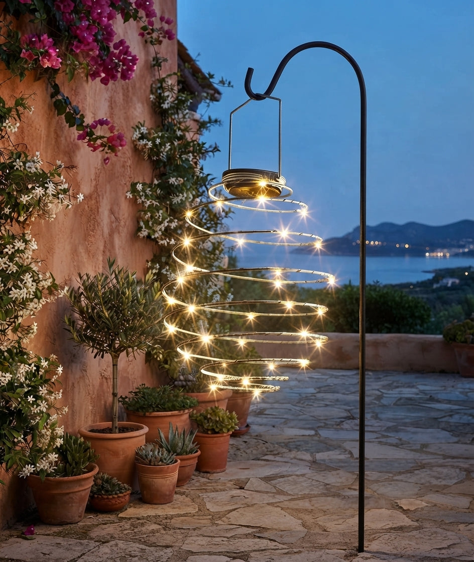 Warm White Solar Hanging Lantern Spiralight LED Garden Ornament