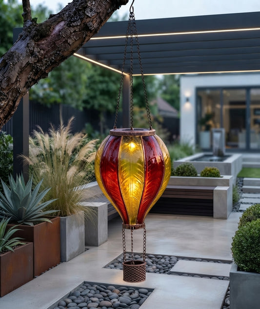 Sunset Flaming Balloon Solar Garden Lantern Hot Air Balloon Glass Effect
