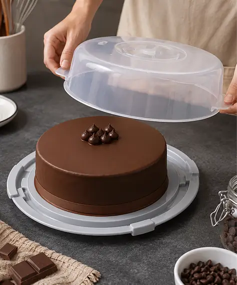 Clear Plastic Round Cake & Dessert Box with Lid & Handles