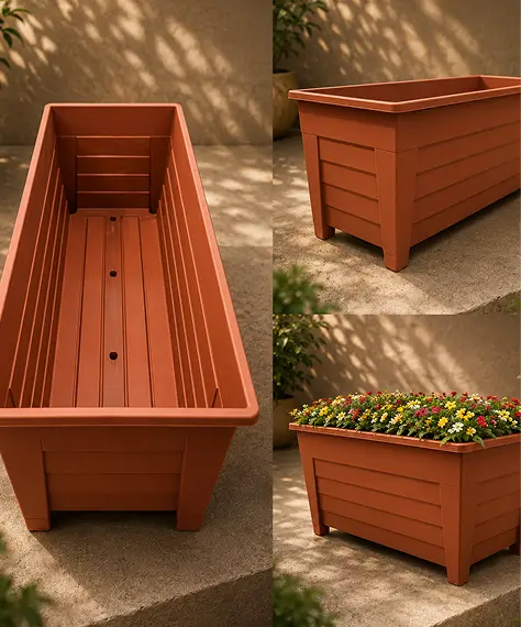 Set of 4 Terracotta Grosvenor Trough Planters – Elegant Garden Containers for Flowers, Herbs & Plants