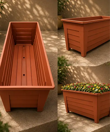 Set of 4 Terracotta Grosvenor Trough Planters – Elegant Garden Containers for Flowers, Herbs & Plants