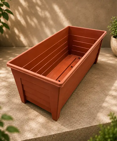 Set of 4 Terracotta Grosvenor Trough Planters – Elegant Garden Containers for Flowers, Herbs & Plants